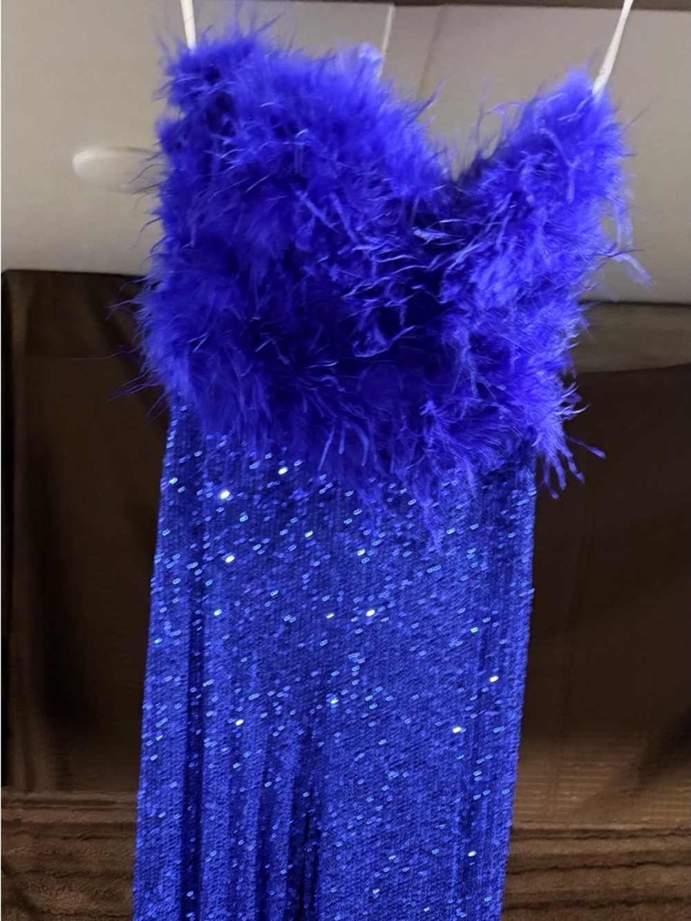 Electric Blue Sequin & Feather jumpsuit